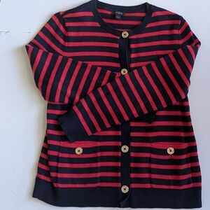 J. Jill Red and Navy Bue Sweater Cardigan